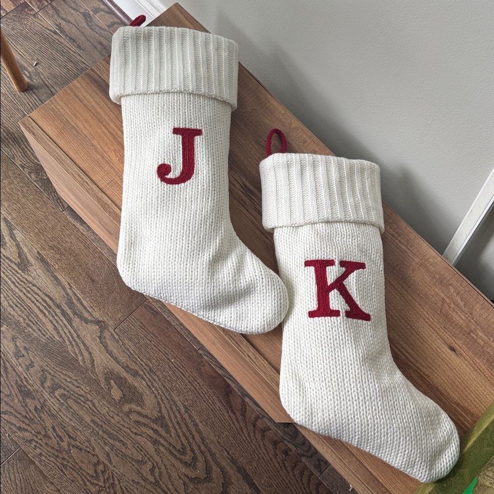 Target Cream Knit Christmas Stockings with Red Letters